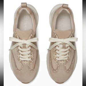 Tory Burch T Monogram Good Luck Trainer | Beige Tan Sneakers | Size 8